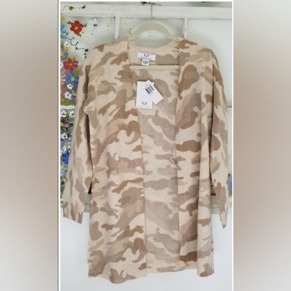 NWT 100% Cashmere Magaschoni Long Line Open Cardigan Size Small Camouflage - Picture 1 of 8